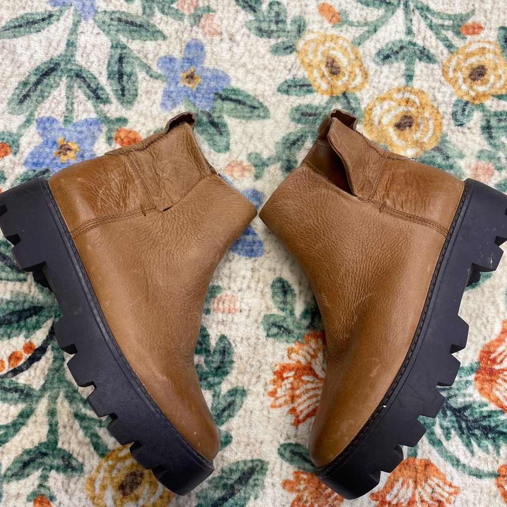 Franco Sarto Brown Leather Ankle Booties with Rugged Black Sole